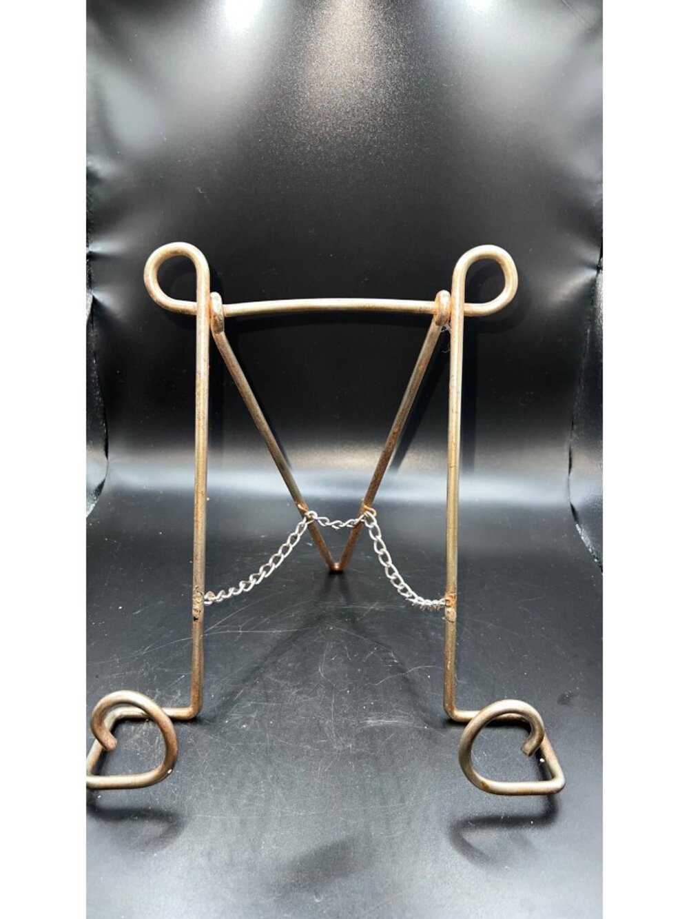 VTG Iron Stand Decorative Chain Rustic Display Books Artwork 10” Triangle Base